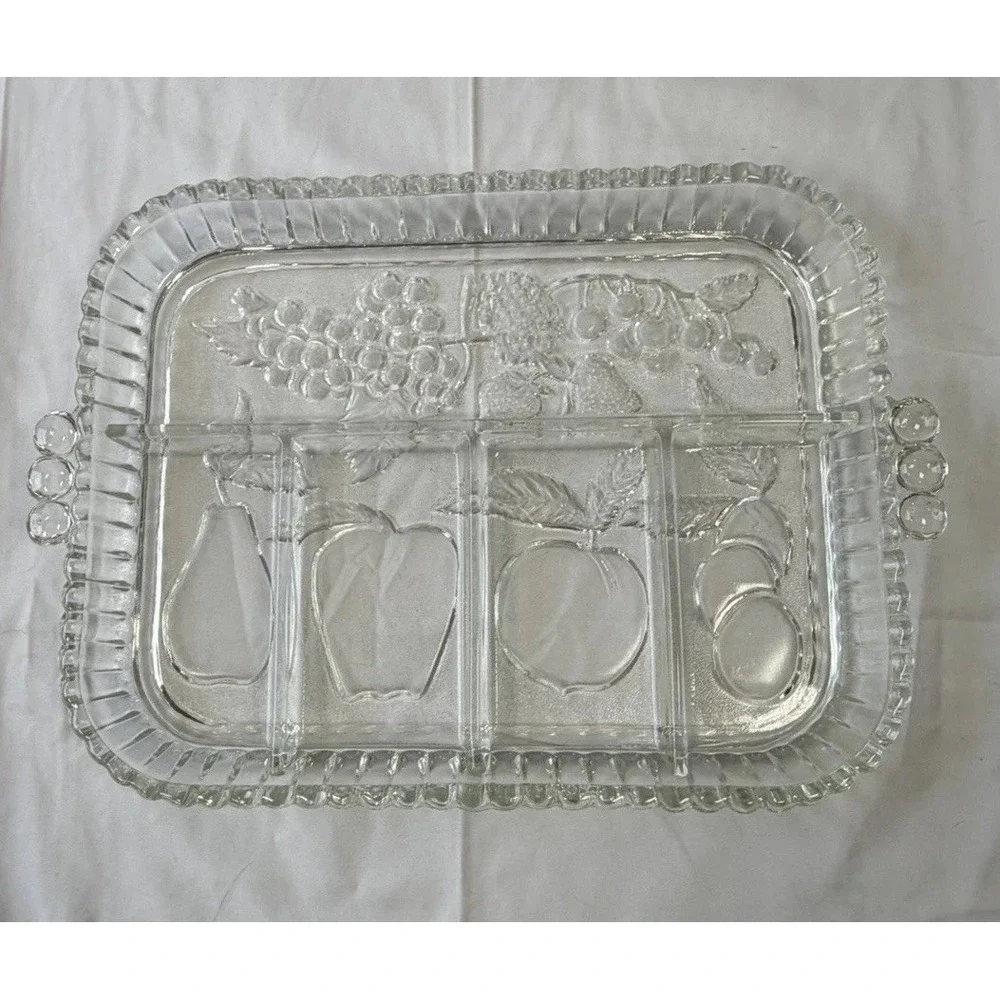 Vintage‎ Indiana Glass Embossed Fruit Divided 5-Part Serving Relish Tray Dish